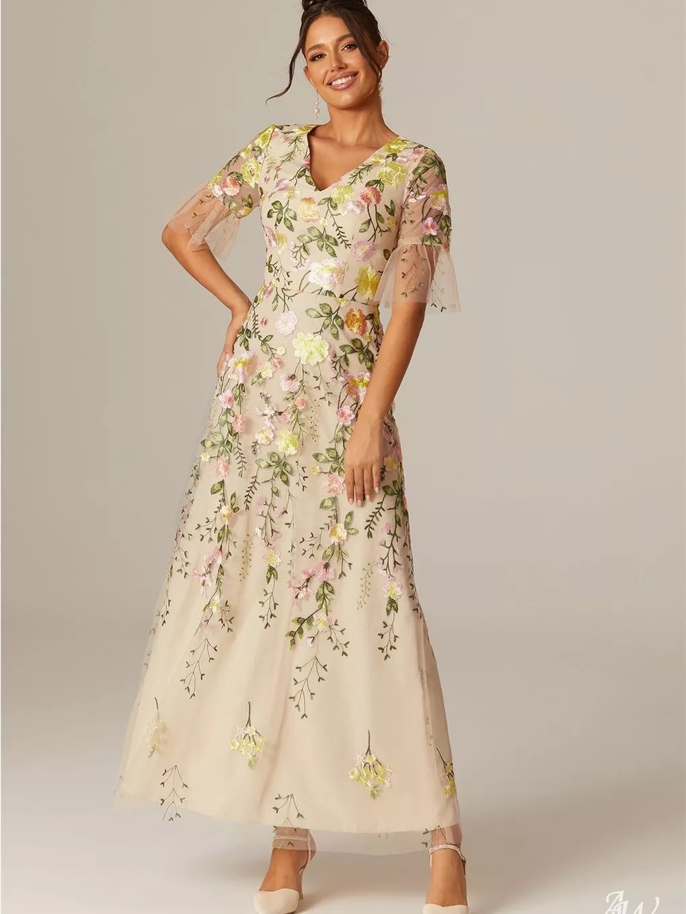 AW Bridal CAROLE DRESS Embroidered Maxi Dress Size 16
